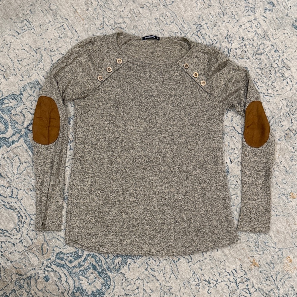 Pink Clover Heather Gray Long Sleeve with Tan Accents